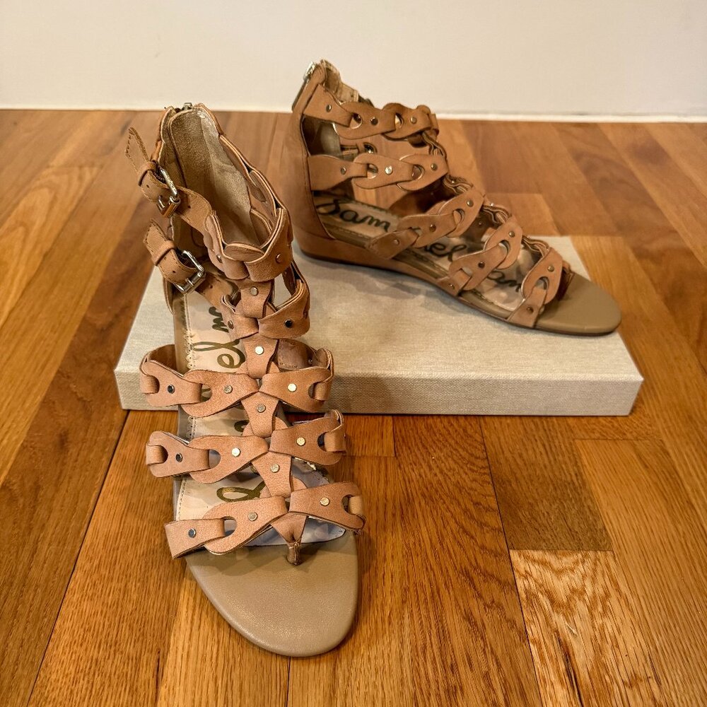 Sam Edelman Draper beige suede cage sandals, Size 8.5
